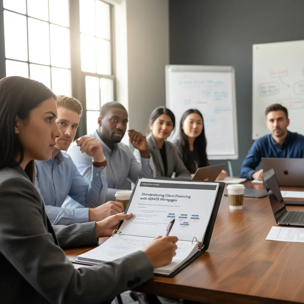 New real estate agent confidently explaining mortgage process to clients.