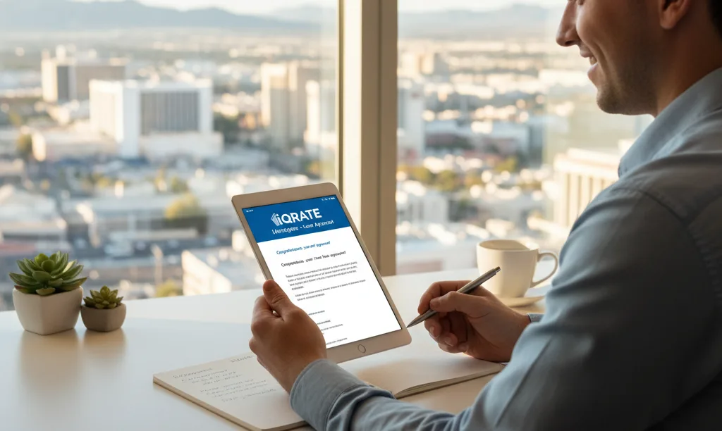 Investor reviews iQRATE Mortgages loan on tablet