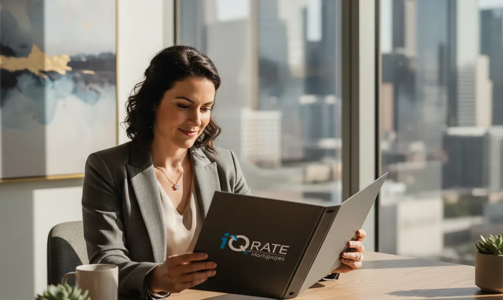 Confident Texas agent reviewing iQRATE Mortgages file.