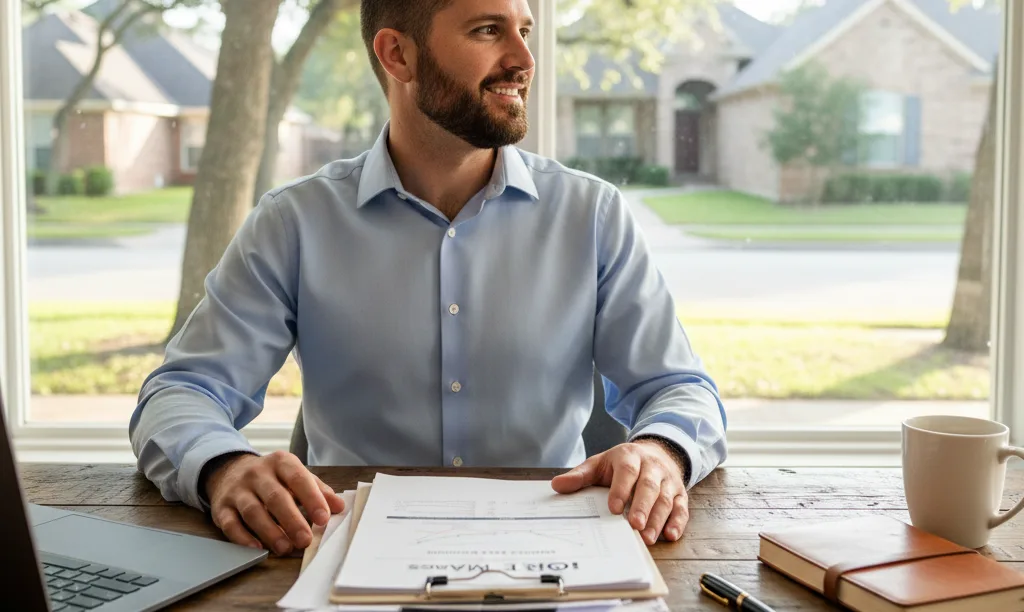 Houston entrepreneur confidently planning his home mortgage.
