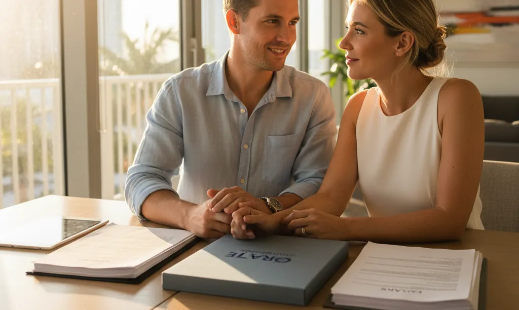Couple in Miami reviewing mortgage options from iQRATE.