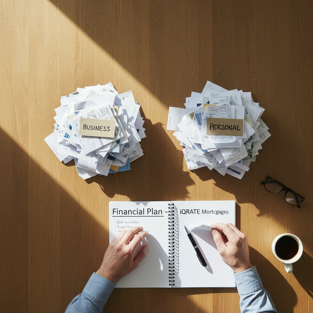 A business owner reviewing a Profit and Loss statement, an essential document for a mortgage.
