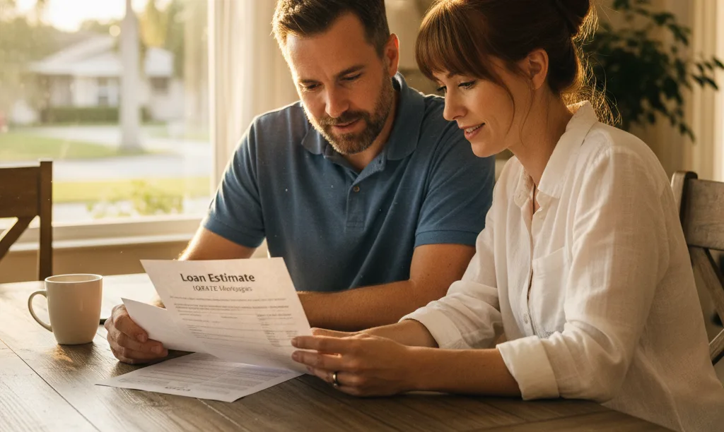 A veteran couple reviewing their iQRATE Mortgages estimate.