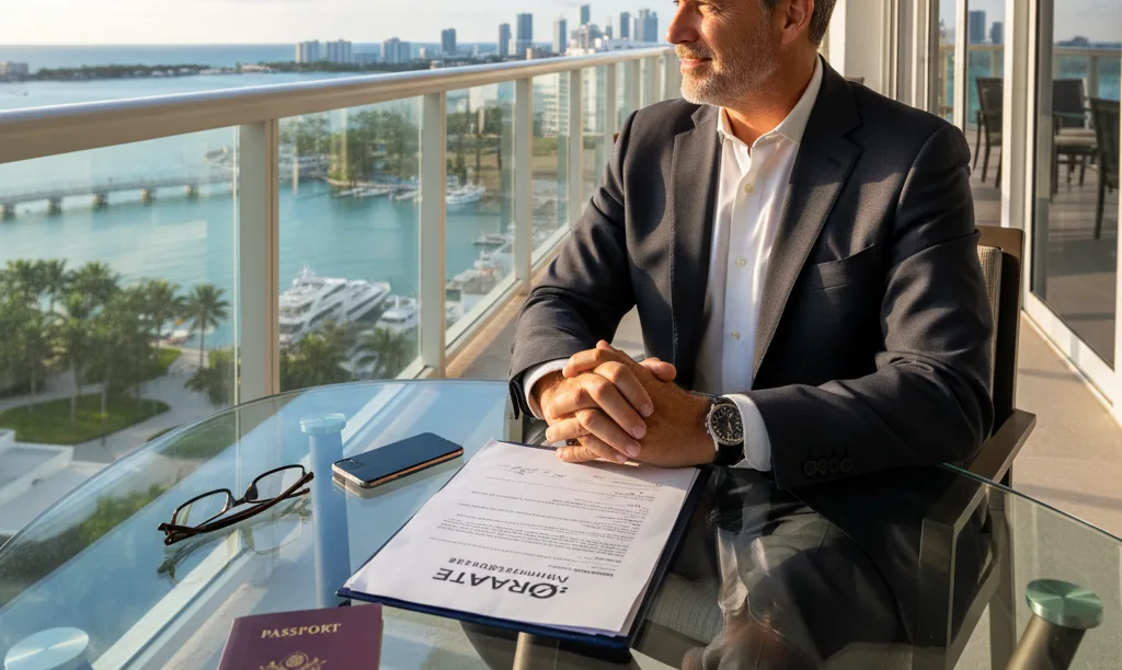 Investor with iQRATE Mortgages documents in Miami.