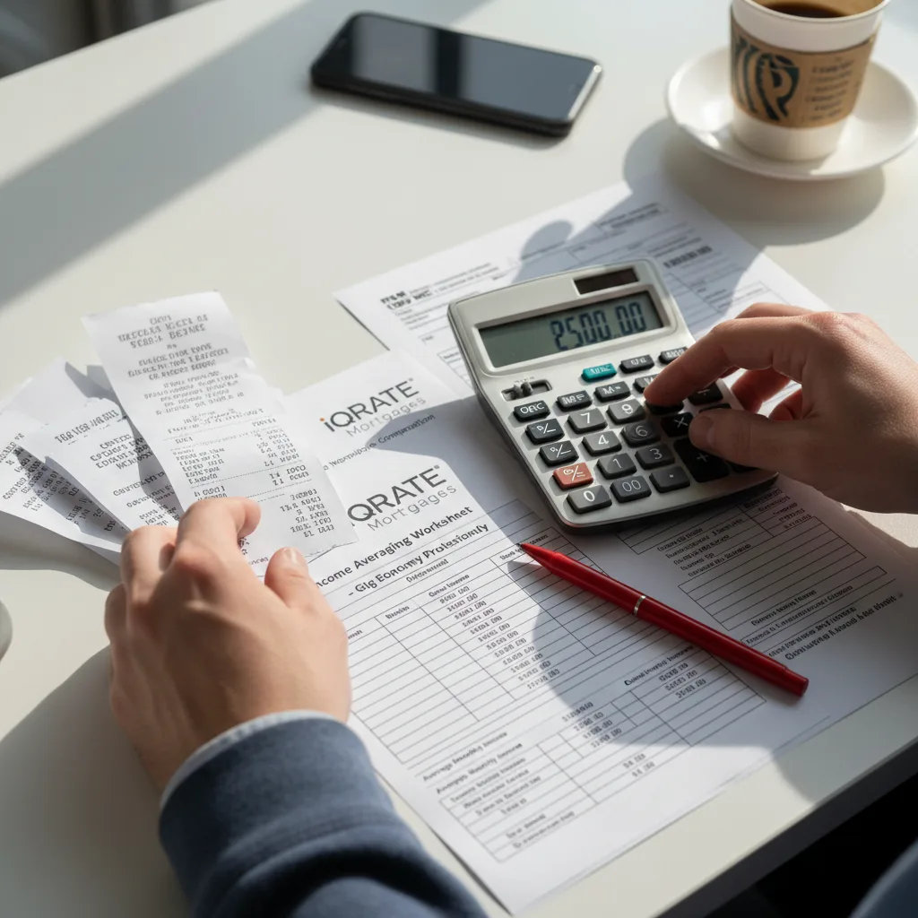 Calculating mortgage income on a notepad with a calculator.
