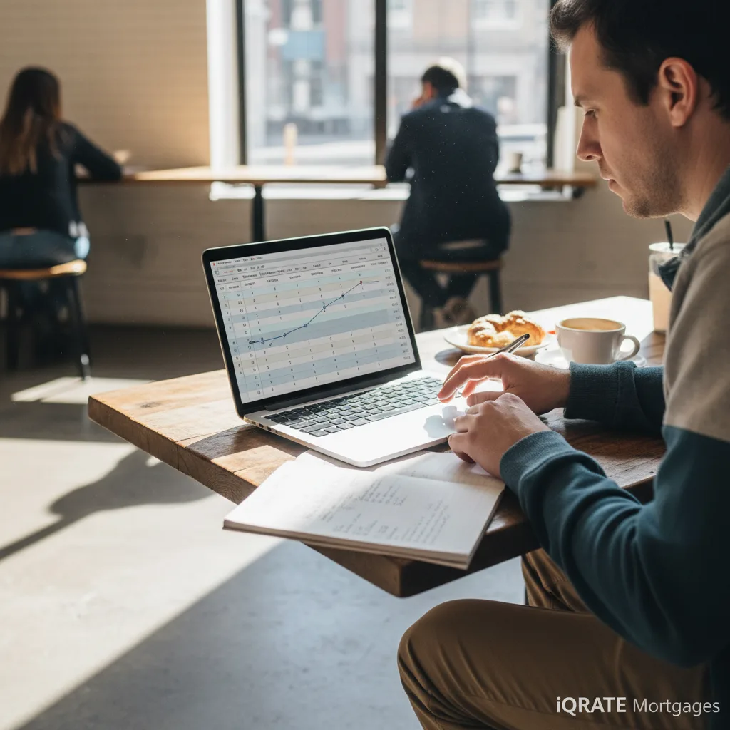A person reviewing financial documents and tax forms.