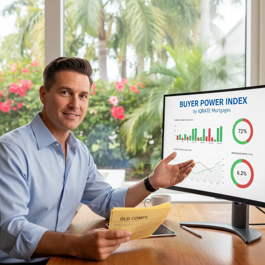 A real estate agent analyzing market data on a tablet.