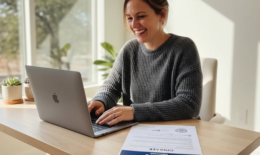 Self-employed homeowner smiling at iQRATE Mortgages approval.