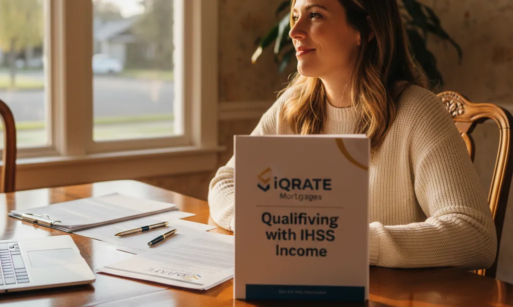 Person at home reviewing iQRATE Mortgages IHSS guide.