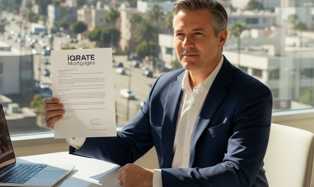 Los Angeles S-Corp owner reviews mortgage documents.