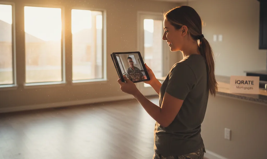 Military spouse video calling in new Texas home.