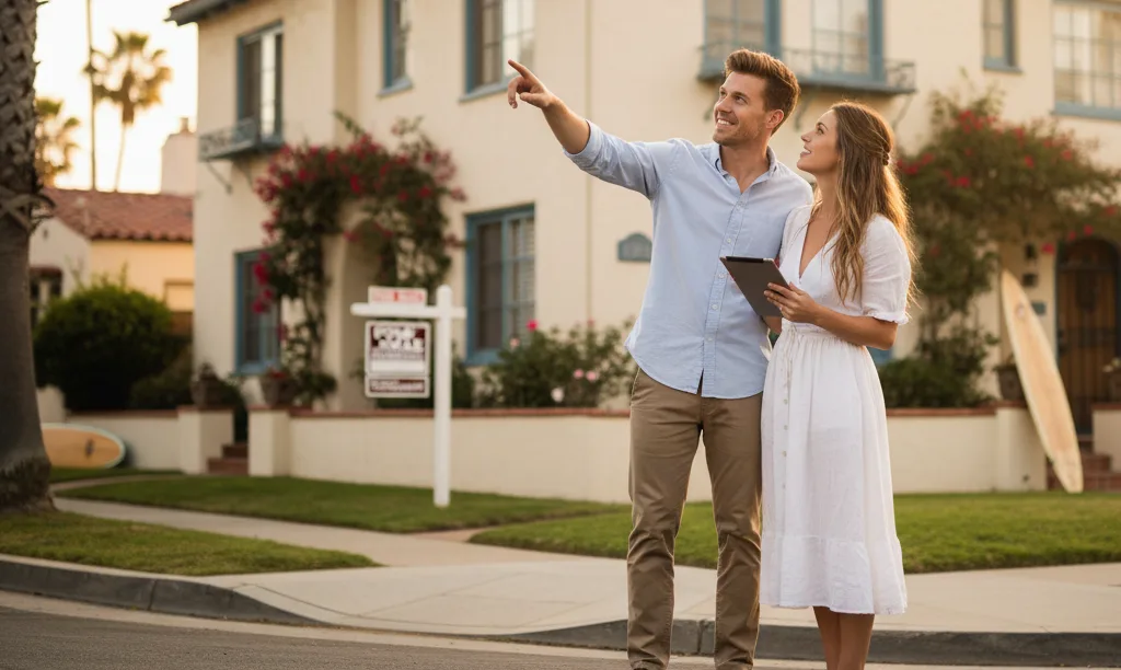 A couple admiring their new San Diego duplex.