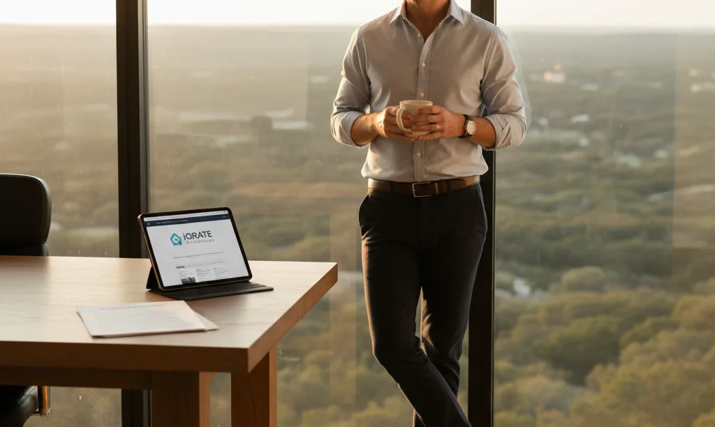 Self-employed homeowner in Austin office with P&L statement.