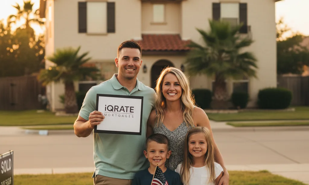 Military family proudly standing outside their duplex.