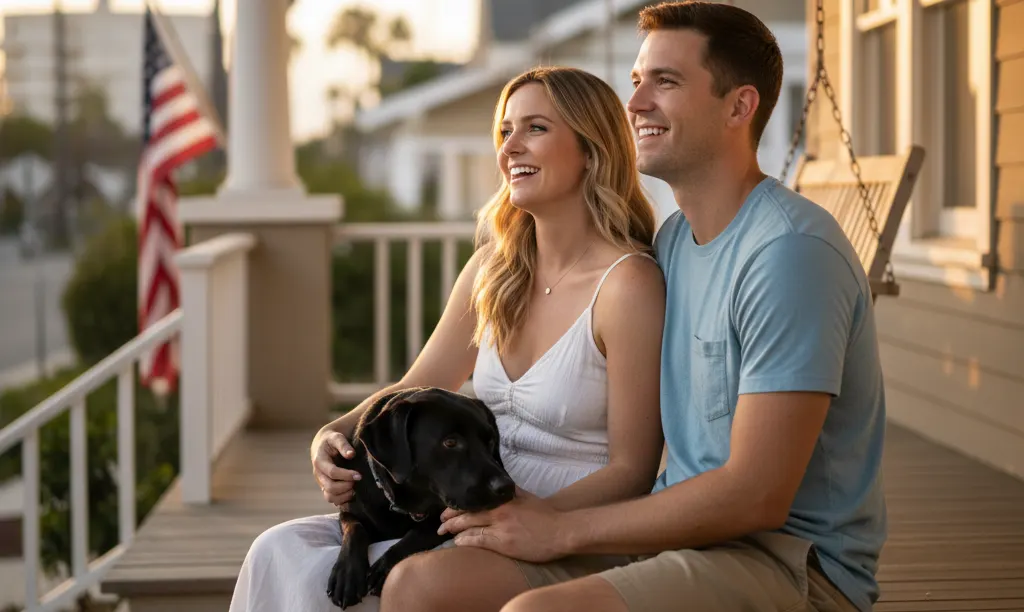 Couple feeling secure on their new home porch.