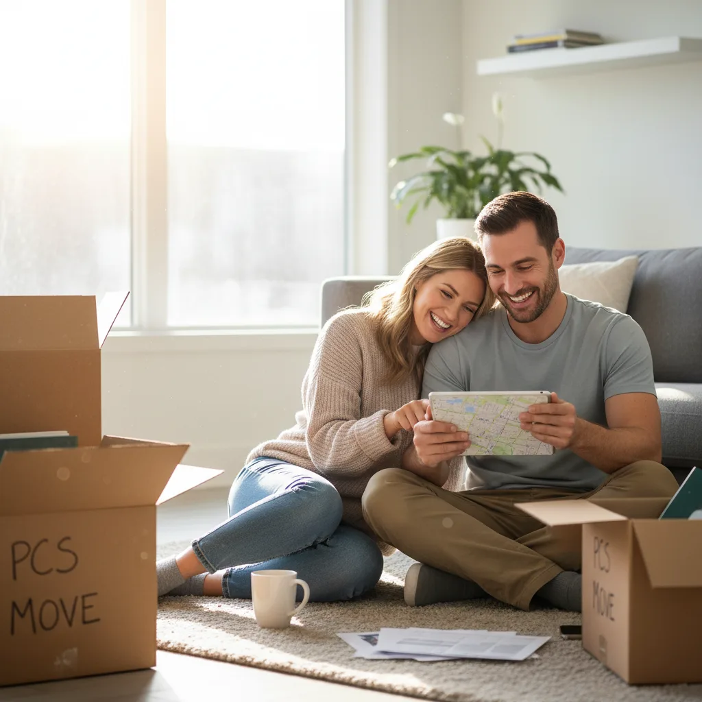 Military couple planning their finances for a VA loan.