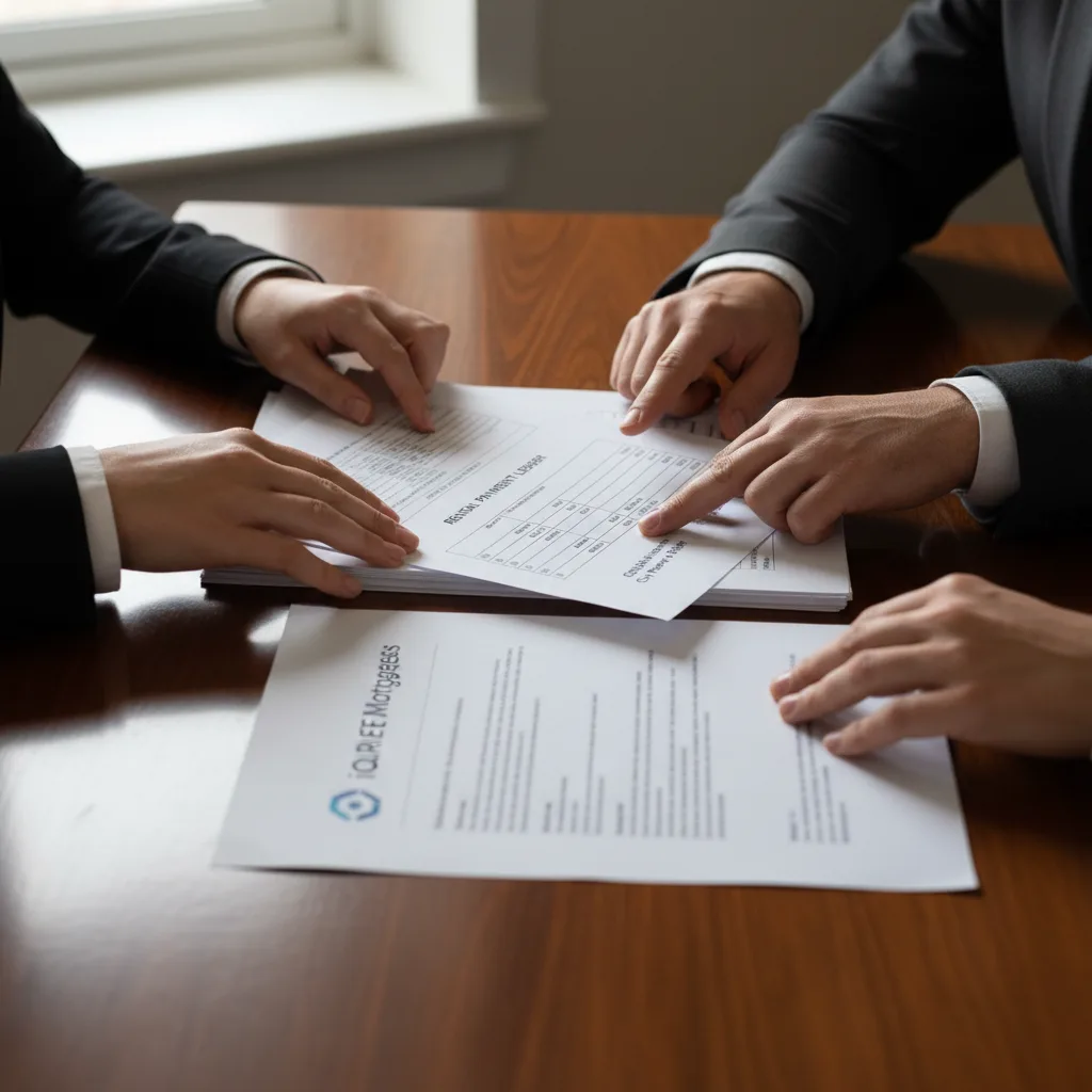 A mortgage underwriter carefully reviewing application documents.