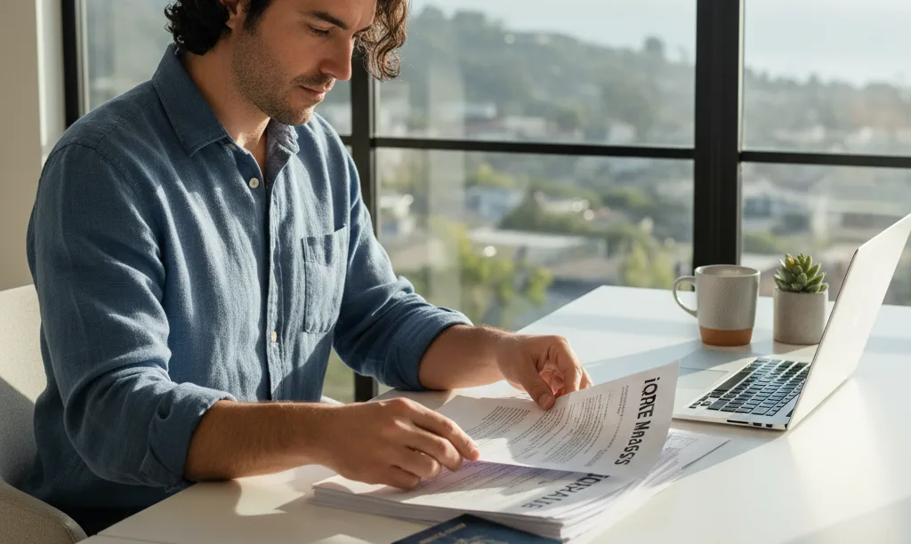 Person organizing foreign documents for iQRATE Mortgages.