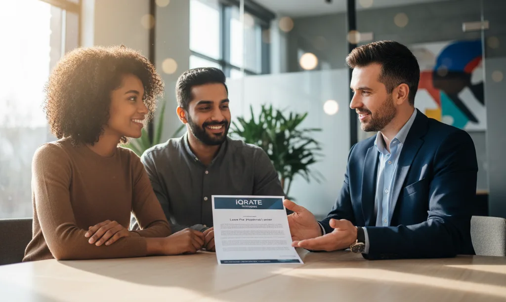 Couple discussing mortgage pre-approval with an advisor.