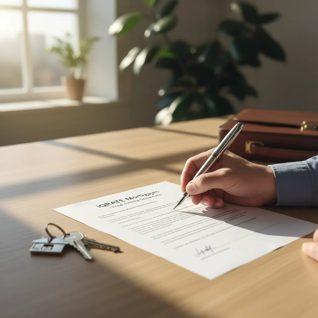Stressed person reviewing financial documents for a mortgage.