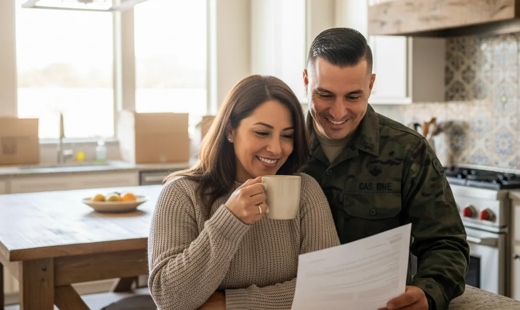 Military couple celebrates in their new kitchen.