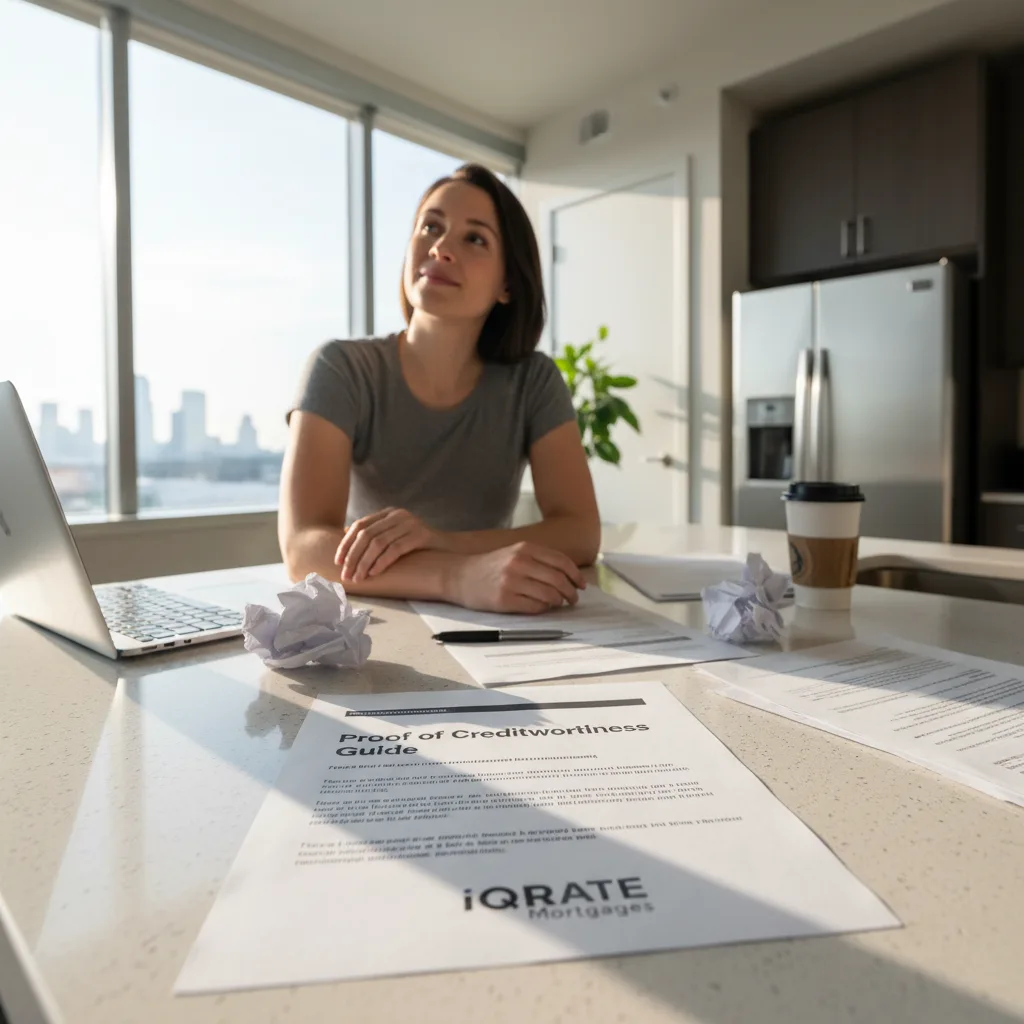 Loan underwriter reviewing financial documents for a mortgage application.