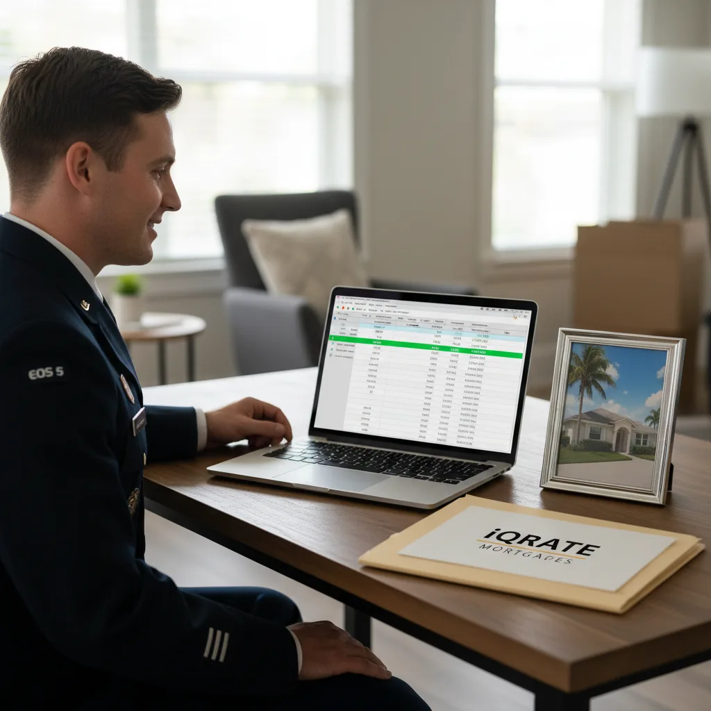 Military service member reviewing VA IRRRL mortgage documents