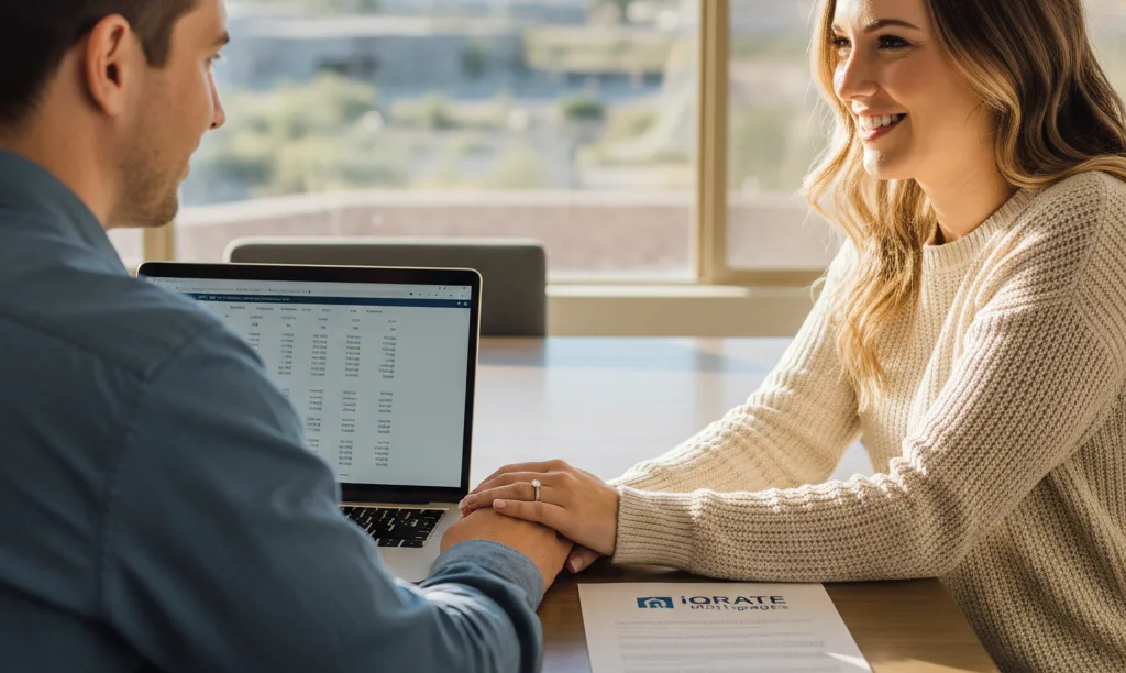 Couple confidently planning their mortgage in Las Vegas.
