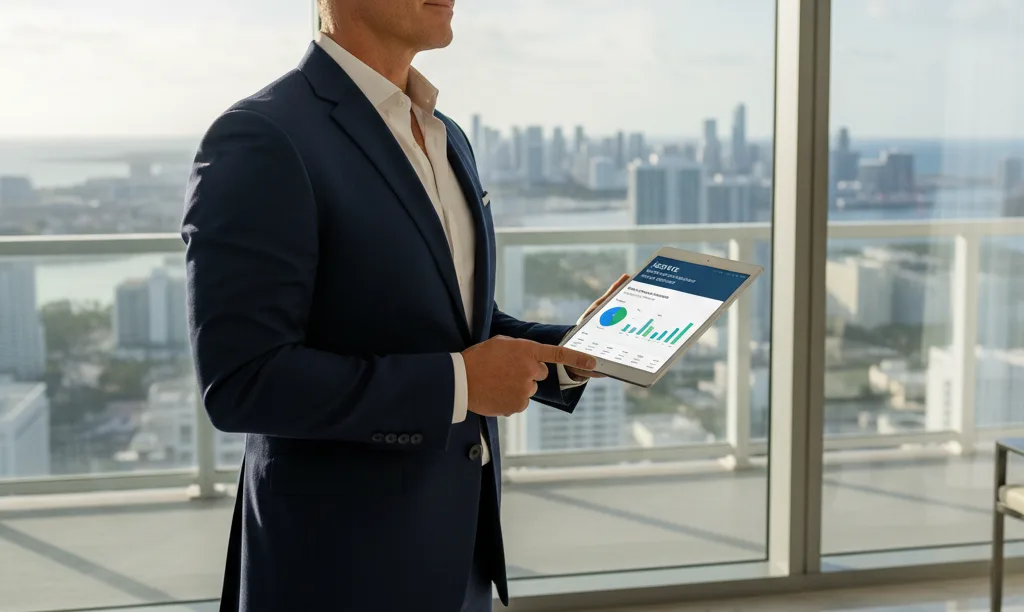 Man reviewing iQRATE Mortgages portfolio in Miami.