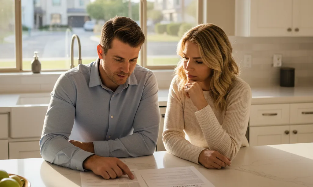 Couple comparing iQRATE Mortgages loan options at home.