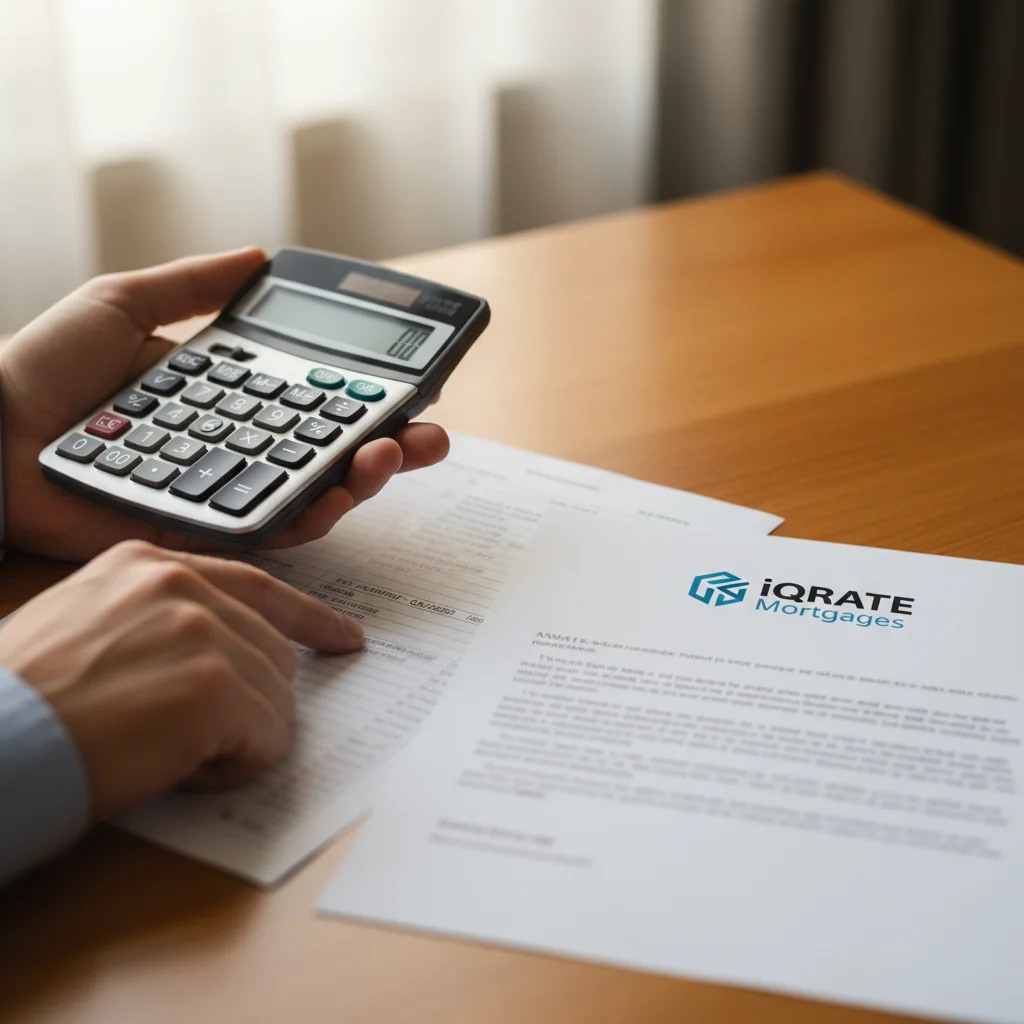 Calculator and notepad showing financial planning for a home purchase