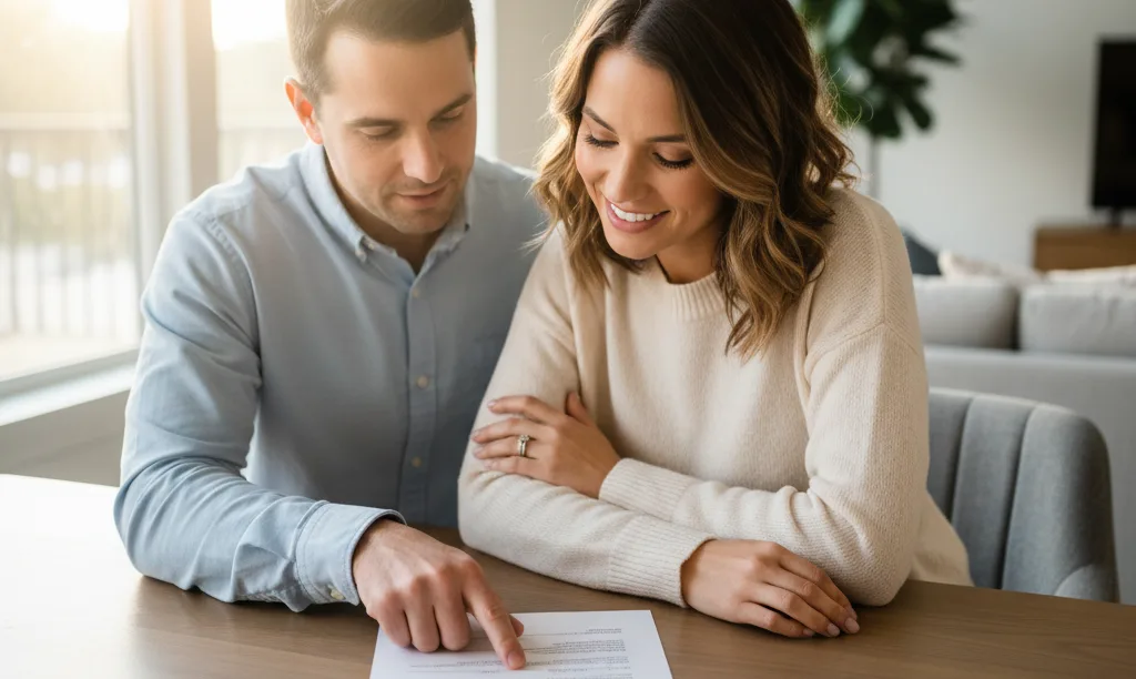 Couple confidently reviewing their iQRATE Mortgages Loan Estimate.