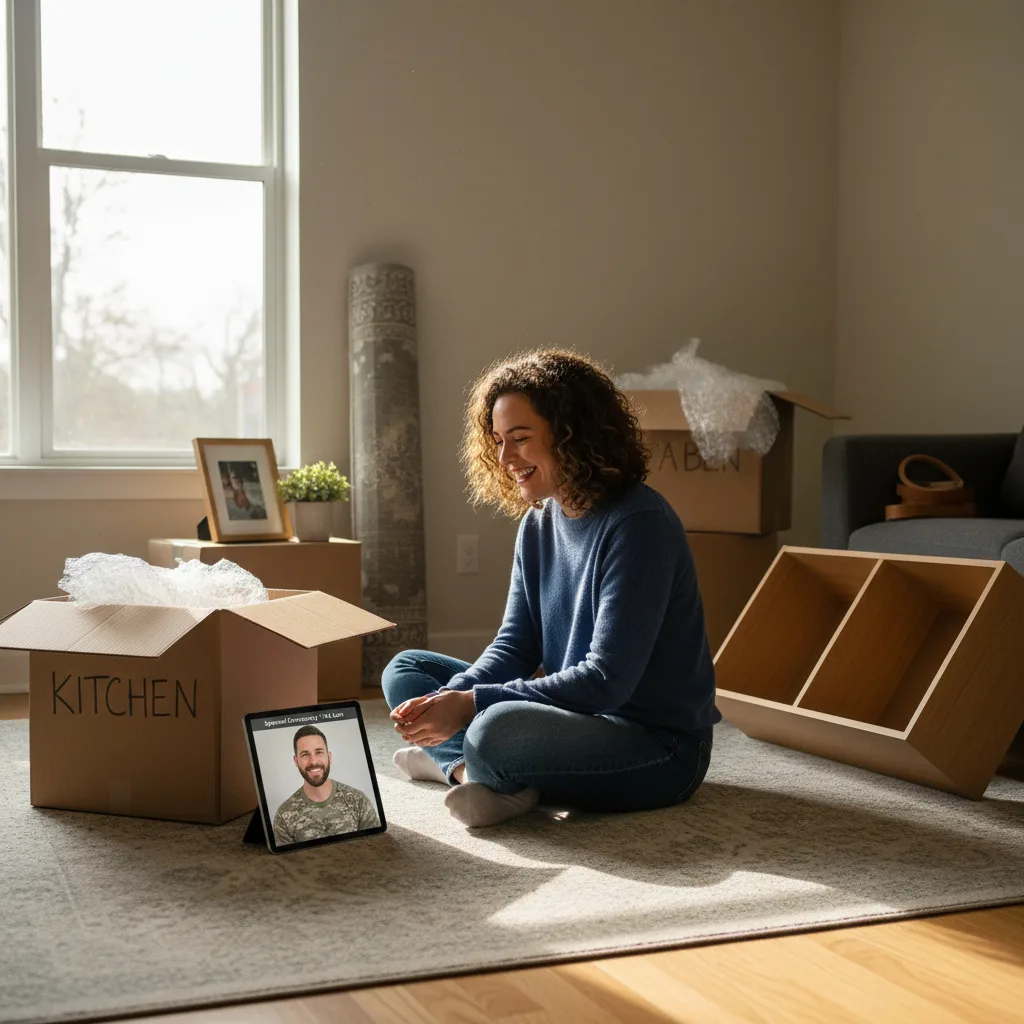 A military couple happy in their new home.