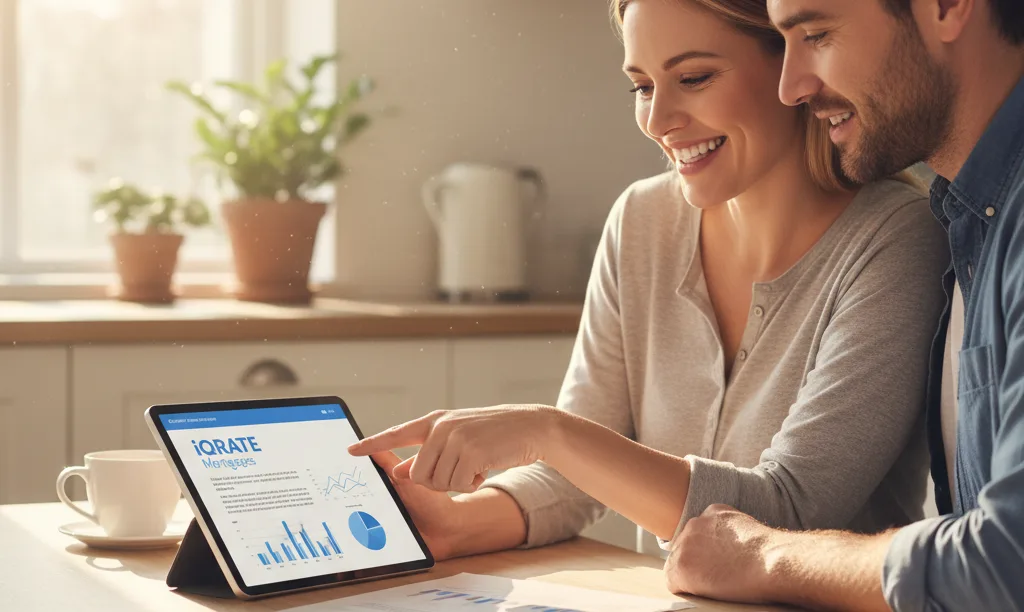 Couple confidently planning mortgage pre-approval online.