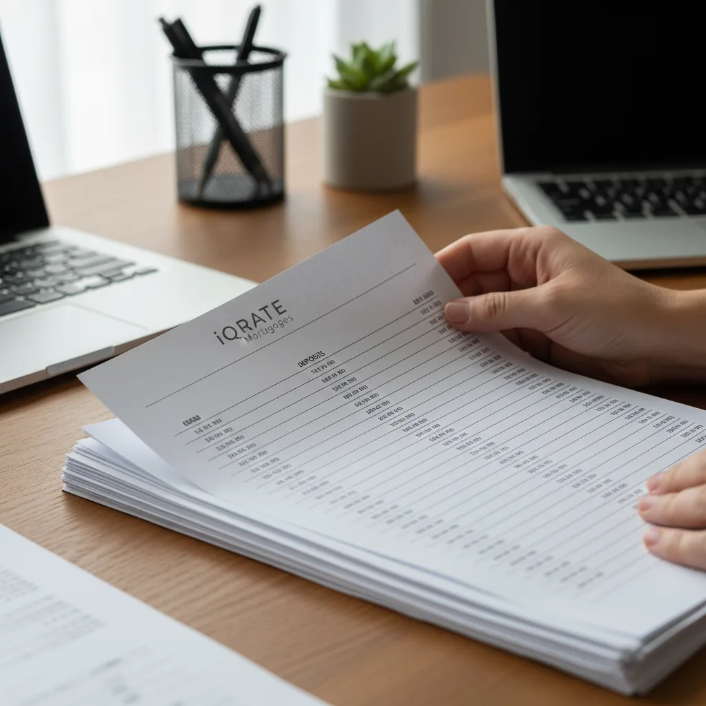 Underwriter carefully examining financial documents for red flags.