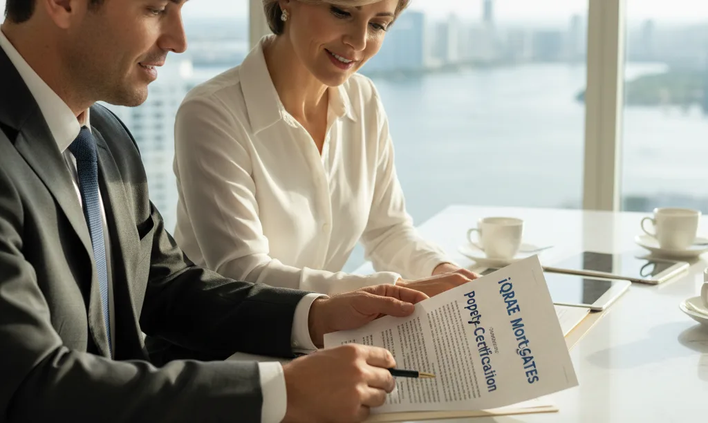 Agent and homeowner reviewing iQRATE Mortgages pre-certification.