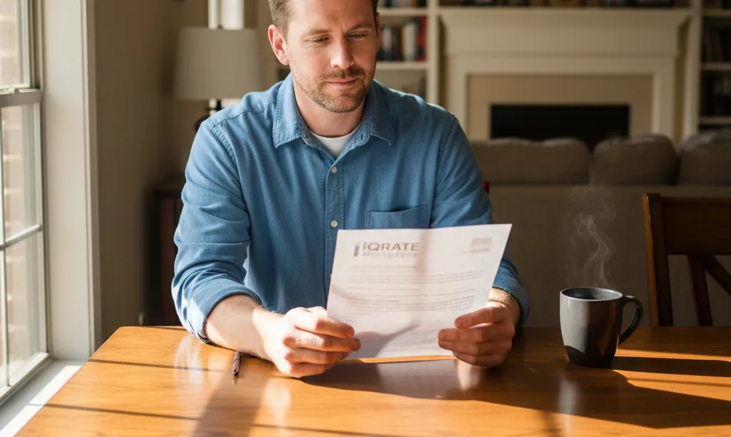 Veteran reviewing iQRATE Mortgages VA loan documents.