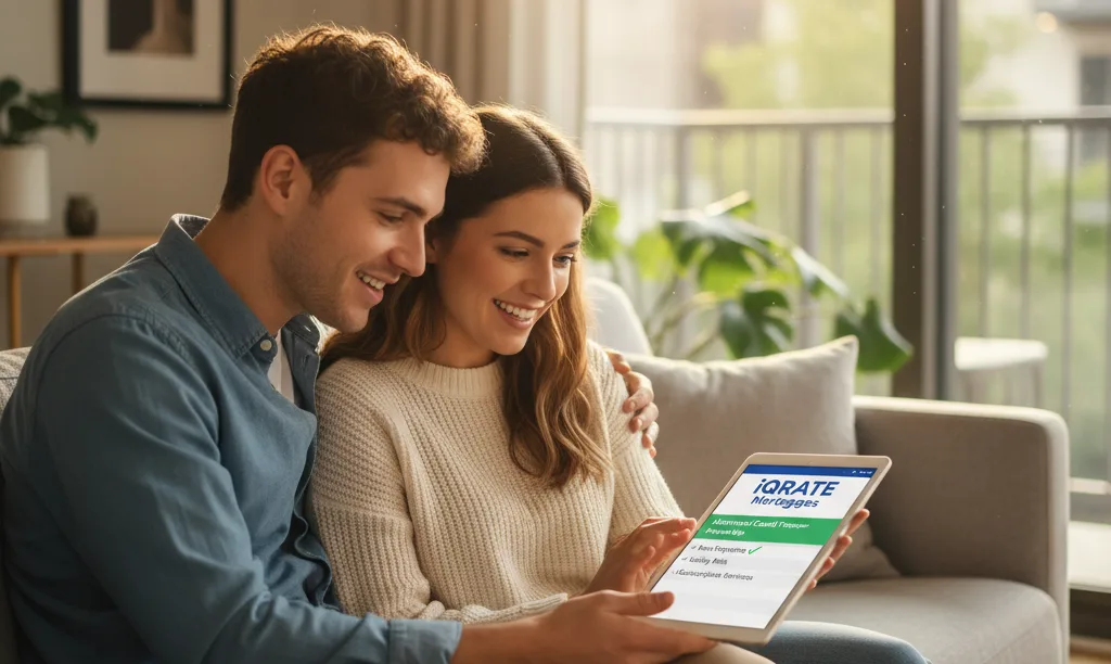 Hopeful couple in Austin reviewing mortgage options.