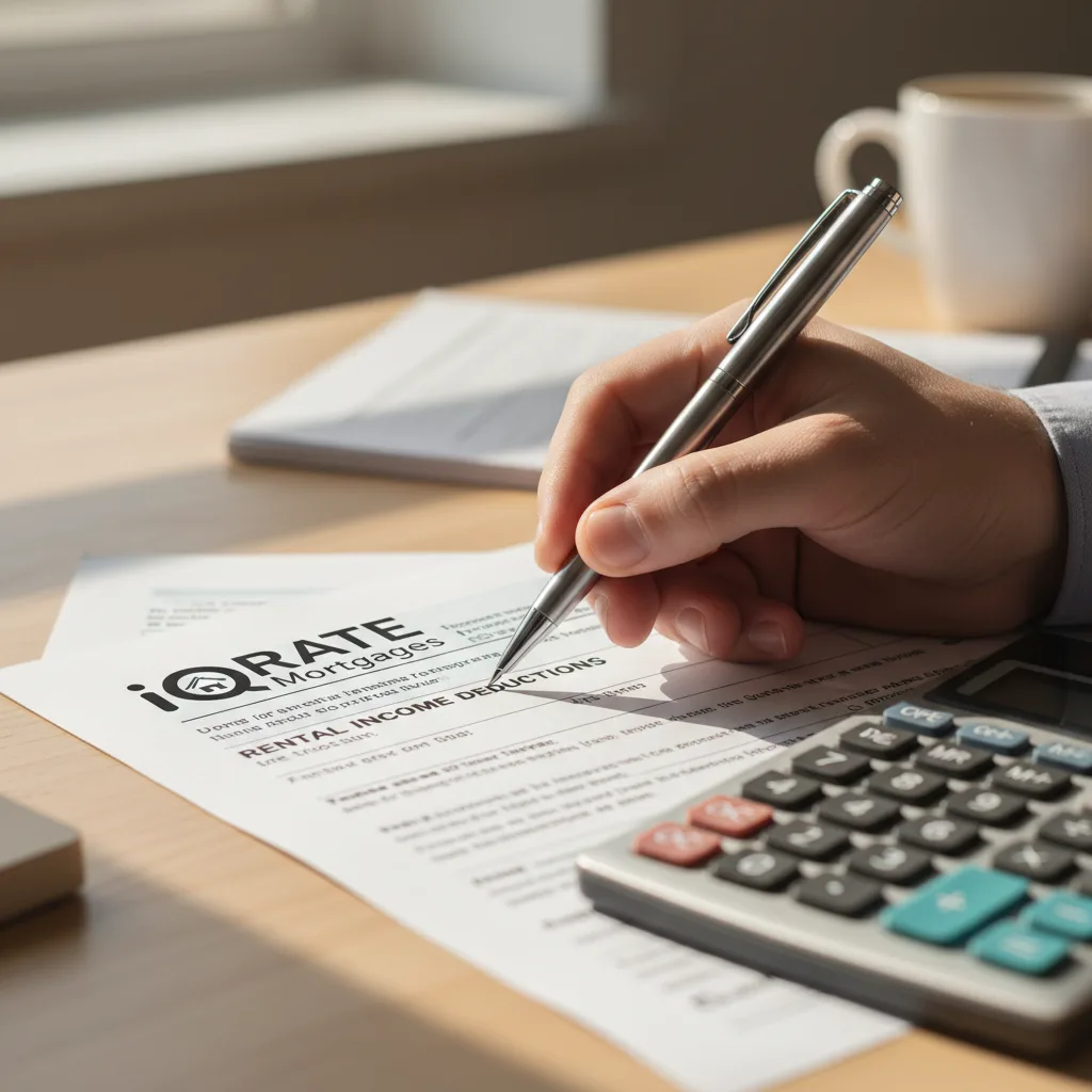 Calculator and documents on a desk, symbolizing tax filing for a rental property