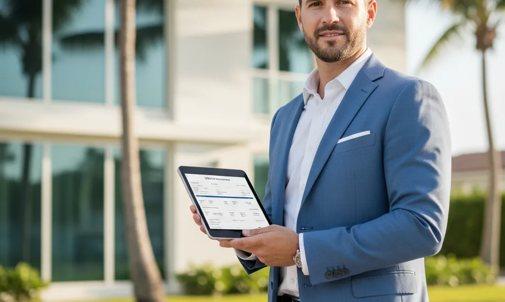 Investor views iQRATE Mortgages document at Florida rental.