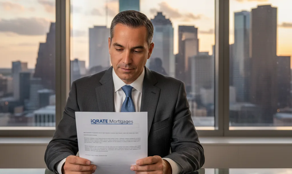 Foreign investor reviewing iQRATE Mortgages loan in Houston.