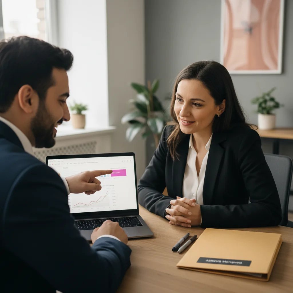 A real estate agent and mortgage advisor collaborating with a client.
