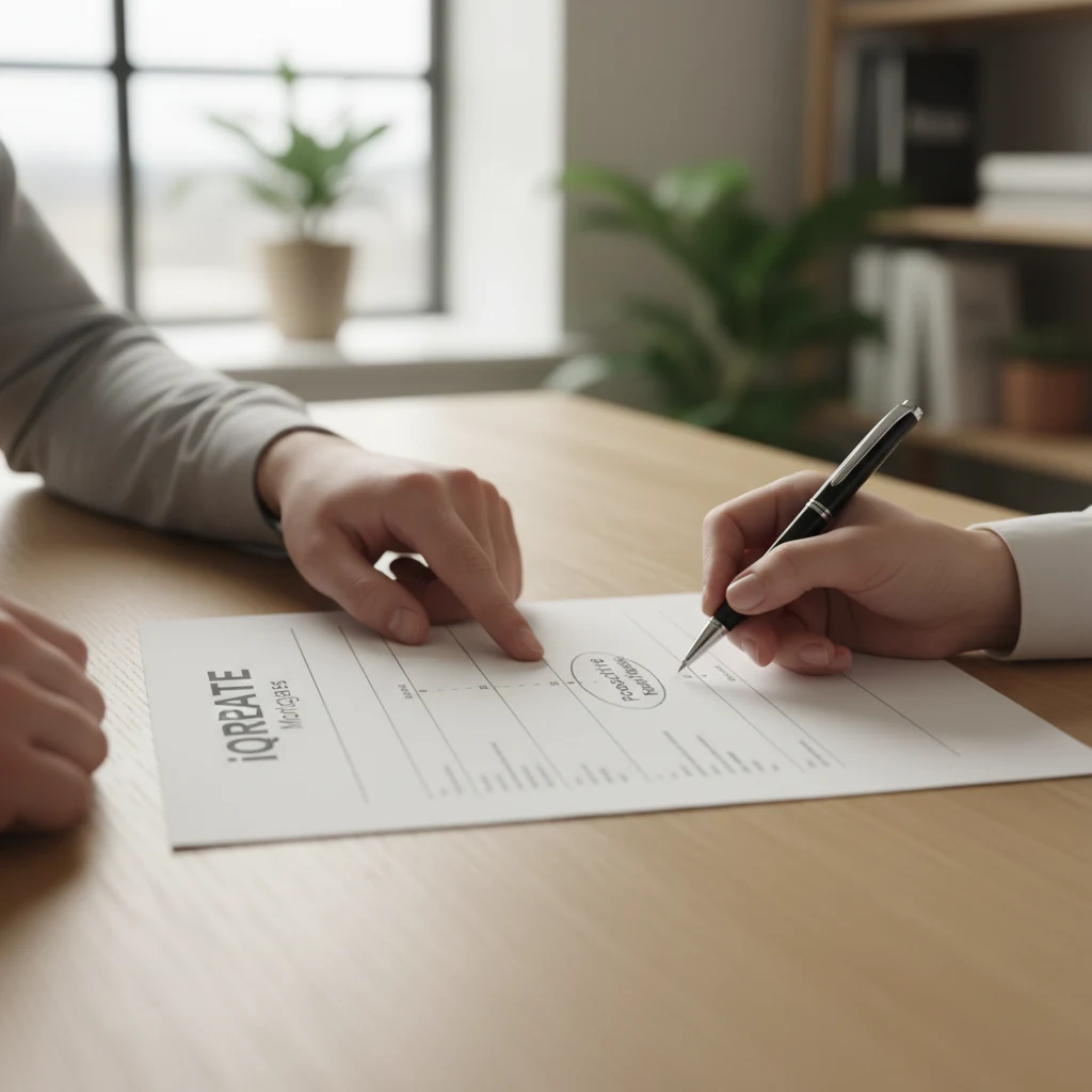Real estate agent reviewing documents with happy clients