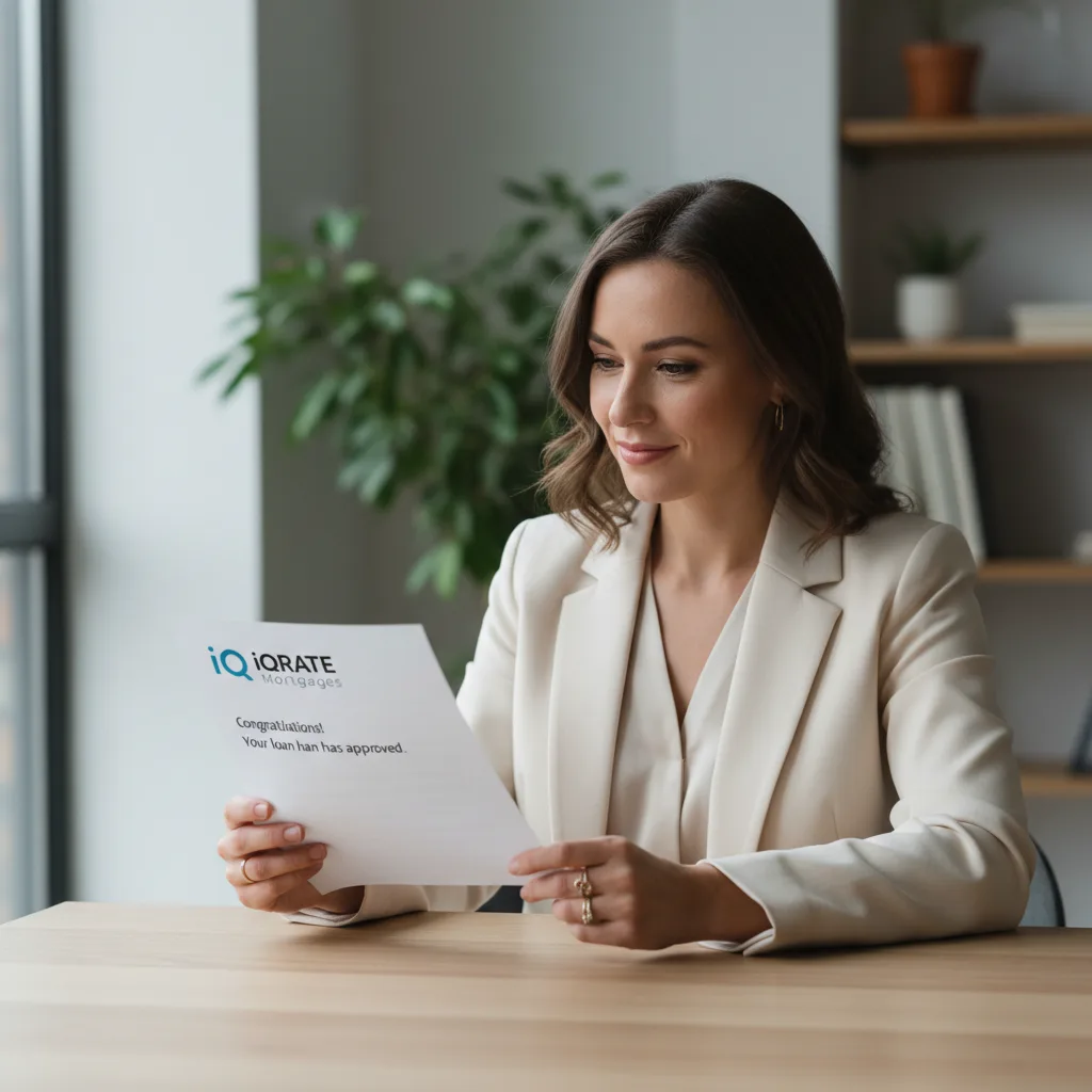 A homebuyer reviewing mortgage approval documents with a loan officer.