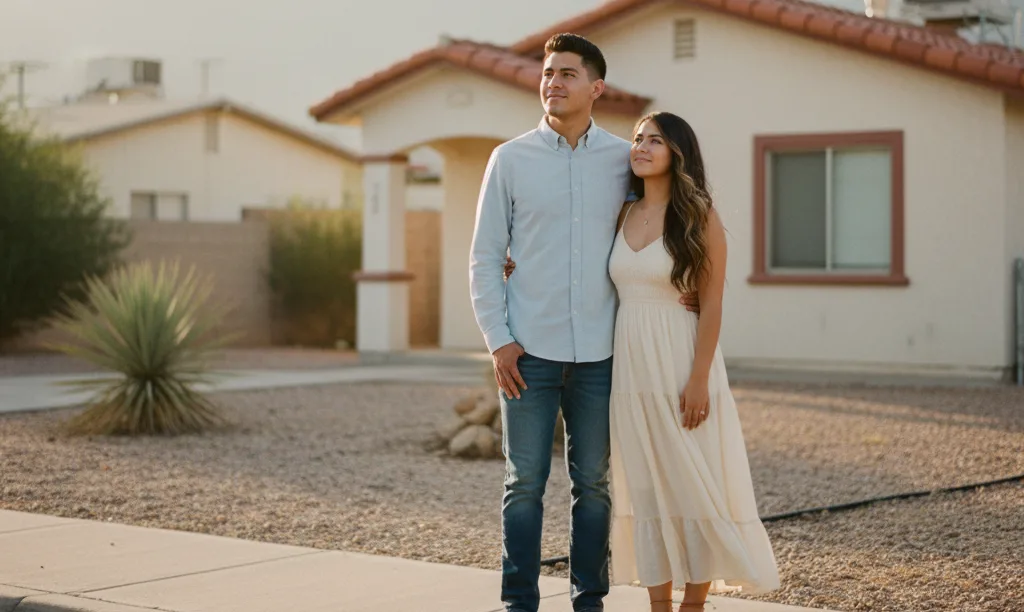 A hopeful couple looking at a home in El Paso.