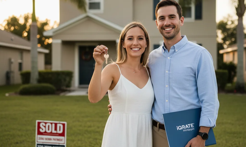 Couple celebrating their new Florida homeownership dream.