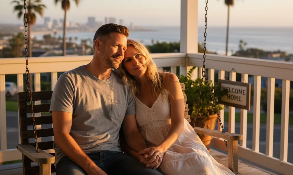 Veteran couple enjoying sunset from their new San Diego home.