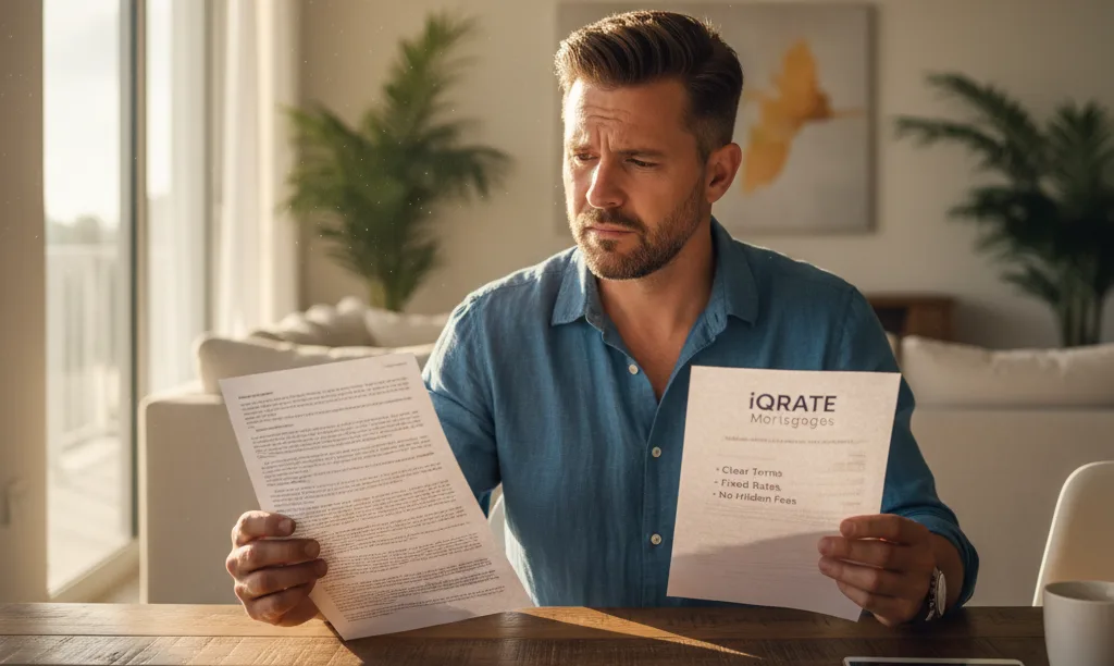 Veteran in Florida carefully reviewing mortgage refinance documents.