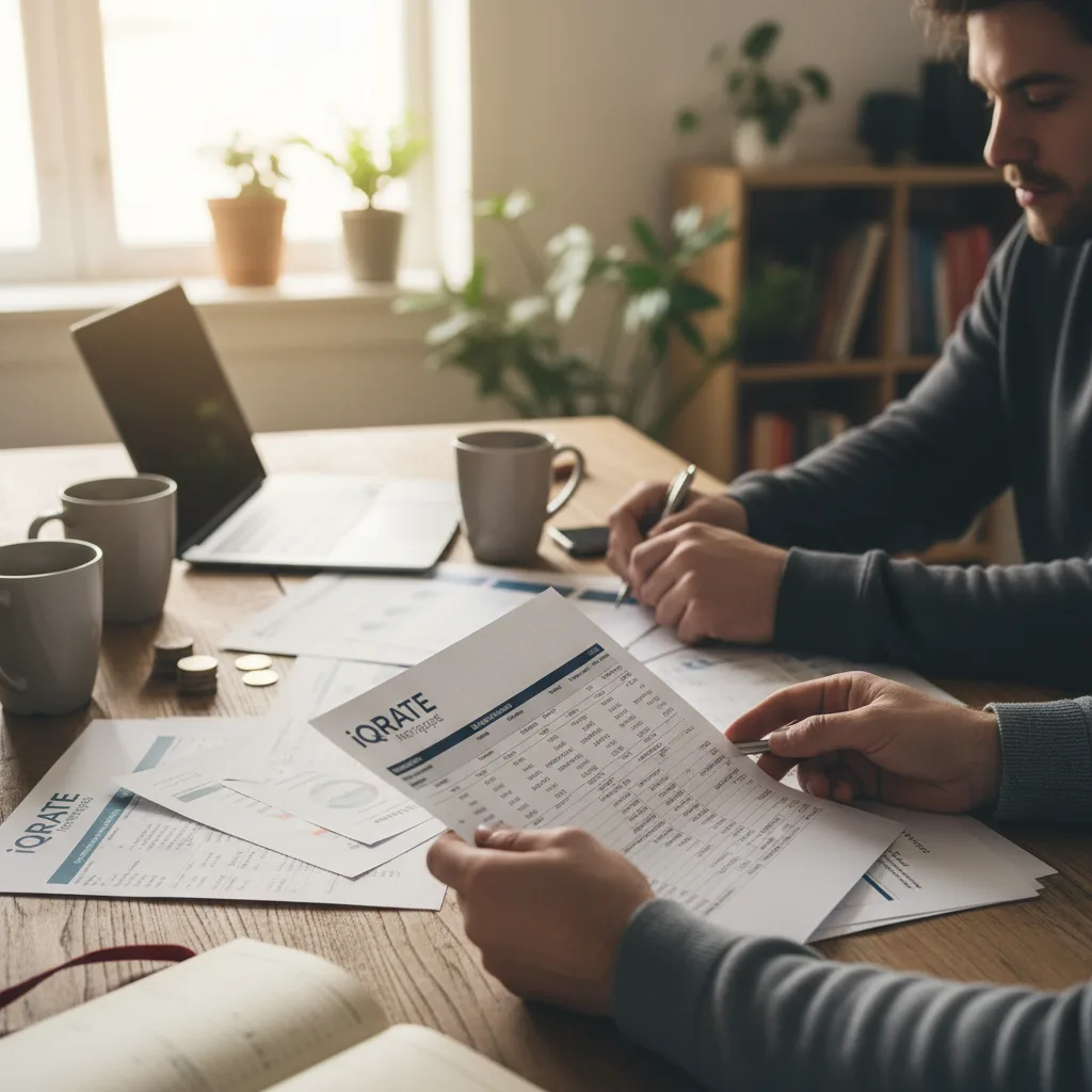 E-commerce seller organizing bank statements for a home loan.