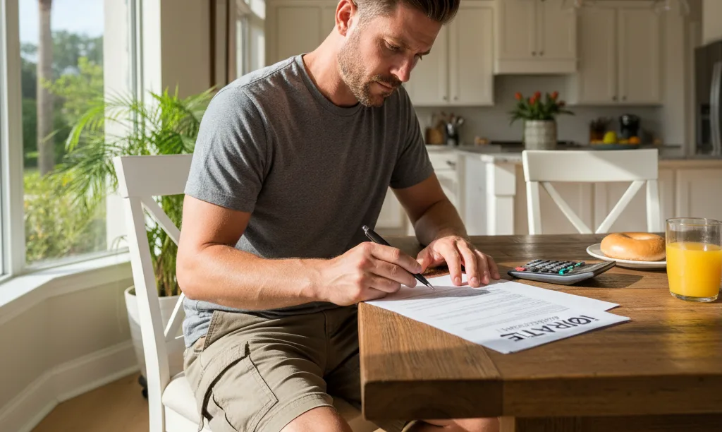 Veteran carefully reviewing an iQRATE Mortgages loan offer.